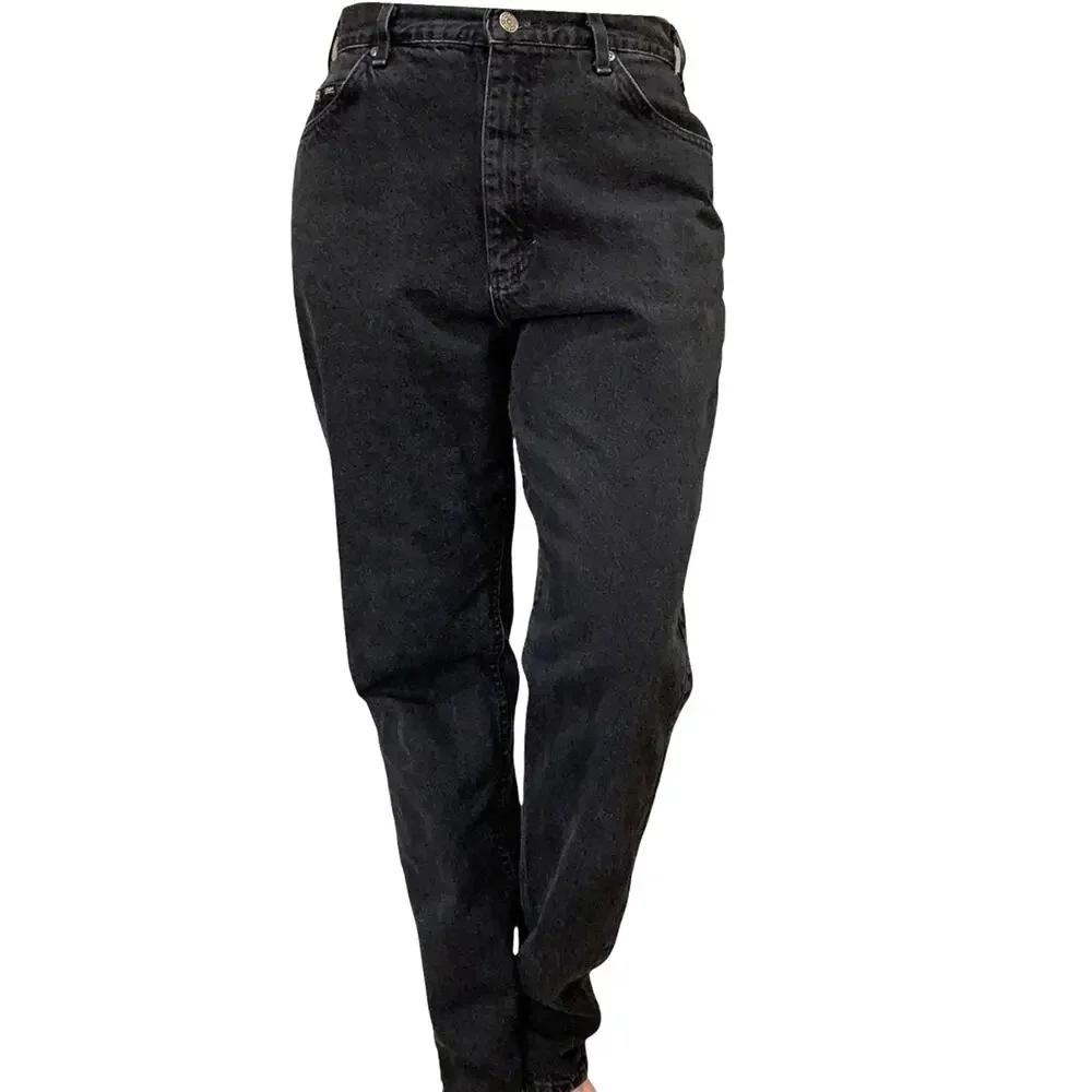 Vintage Lee Jeans 14 Long Black Tapered High Waist Union Made